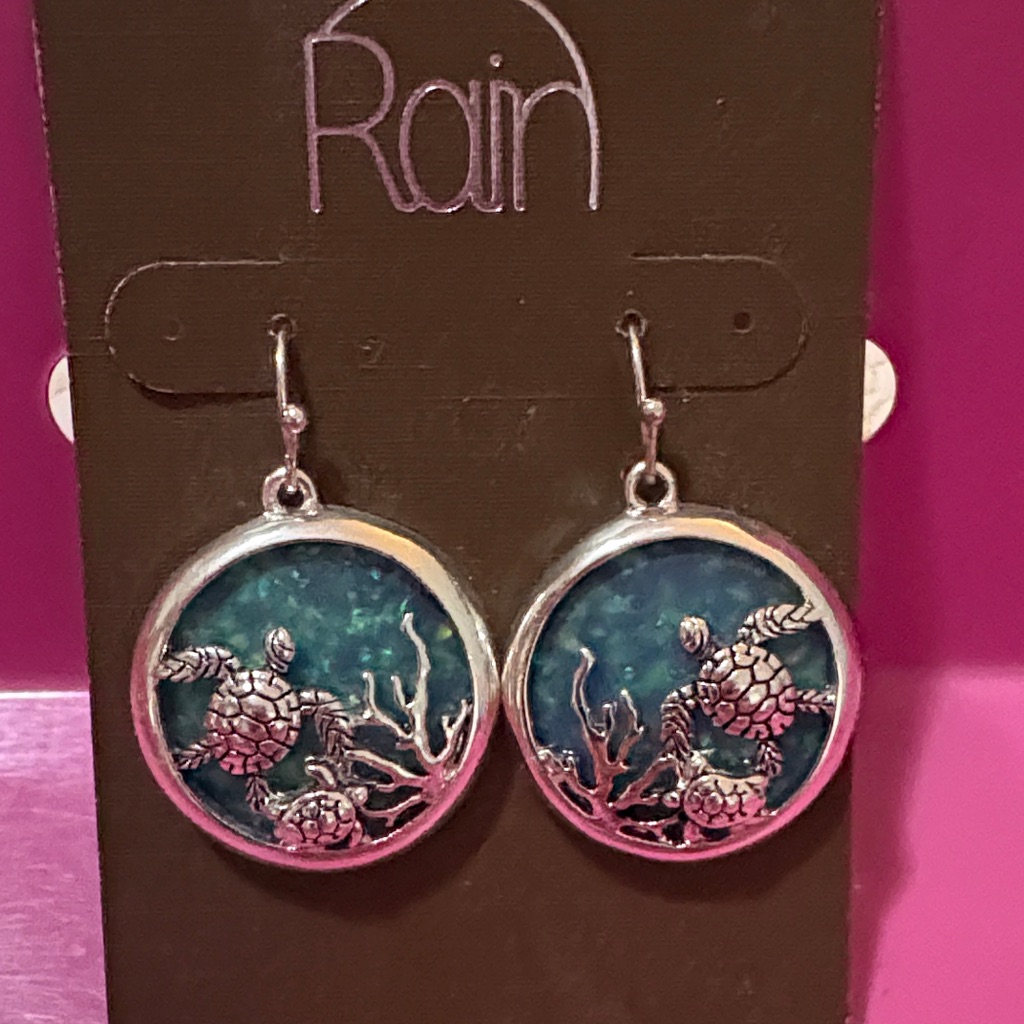 Rain Silver And Blue Sea Turtle Earrings